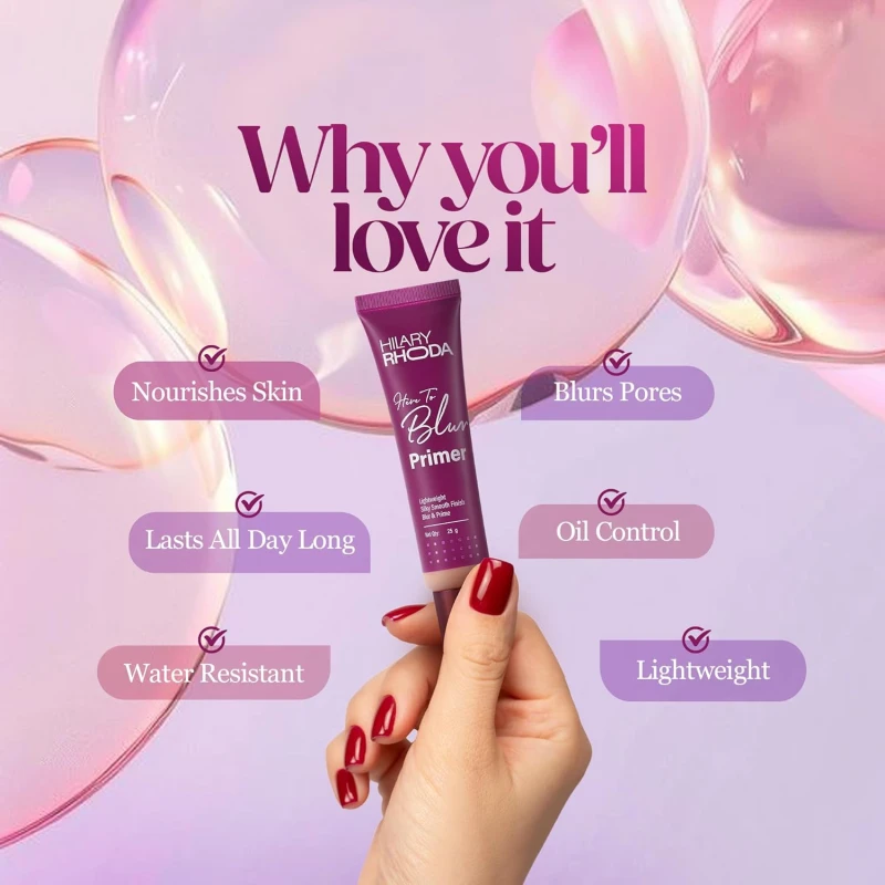 Hilary Rhoda Here to Blur Primer | Tinted & Silicon-Based | Water Resistant Primer | Matte Finish & Blurs Pores | Oil Control & Lightweight | 25g - Thumbnail 6